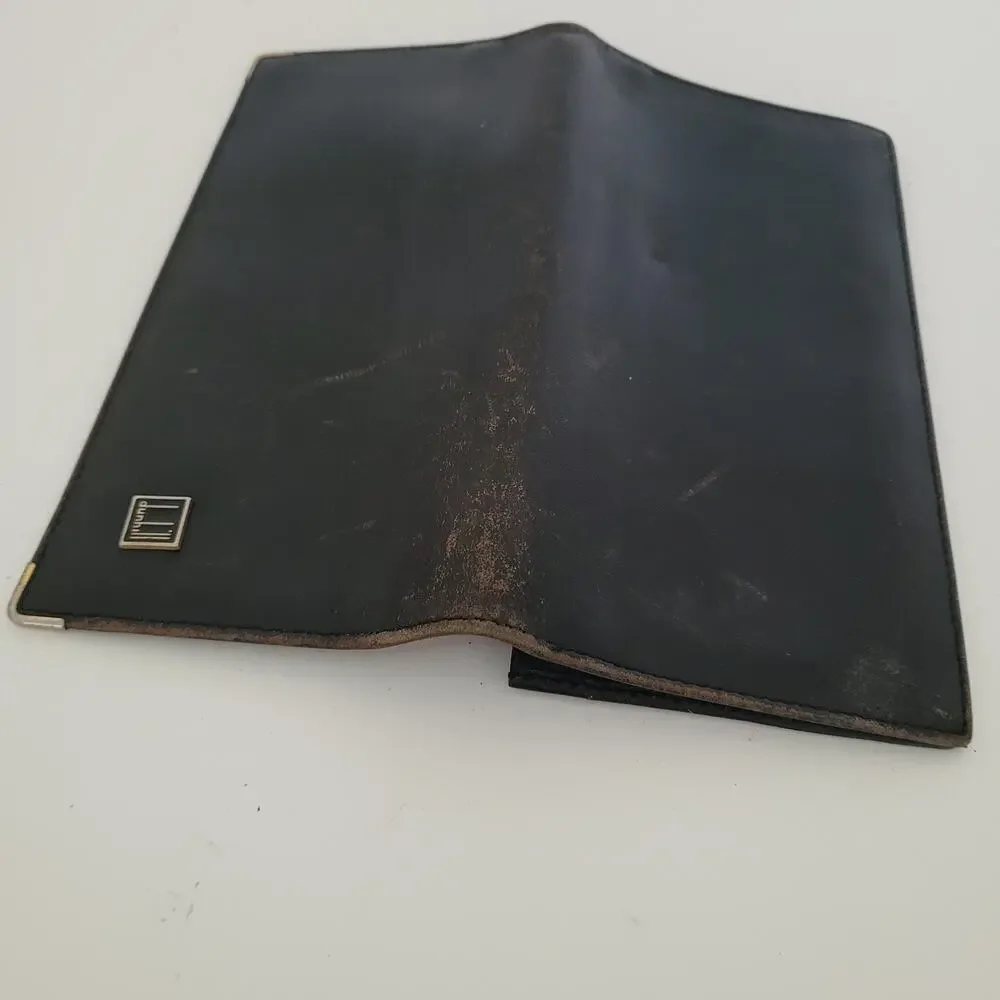 Dunhill Designer Checkbook‎ Card Slim Bill Holder Wallet Black Bifold Leather